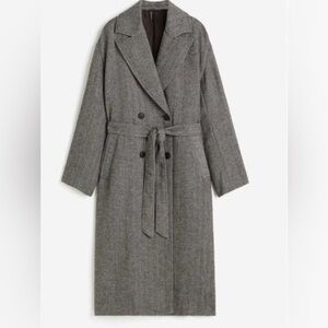 H&M Grey Herringbone Trench Coat Large